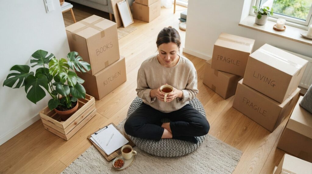 Wellness and stress relief concept: overhead view of a movin