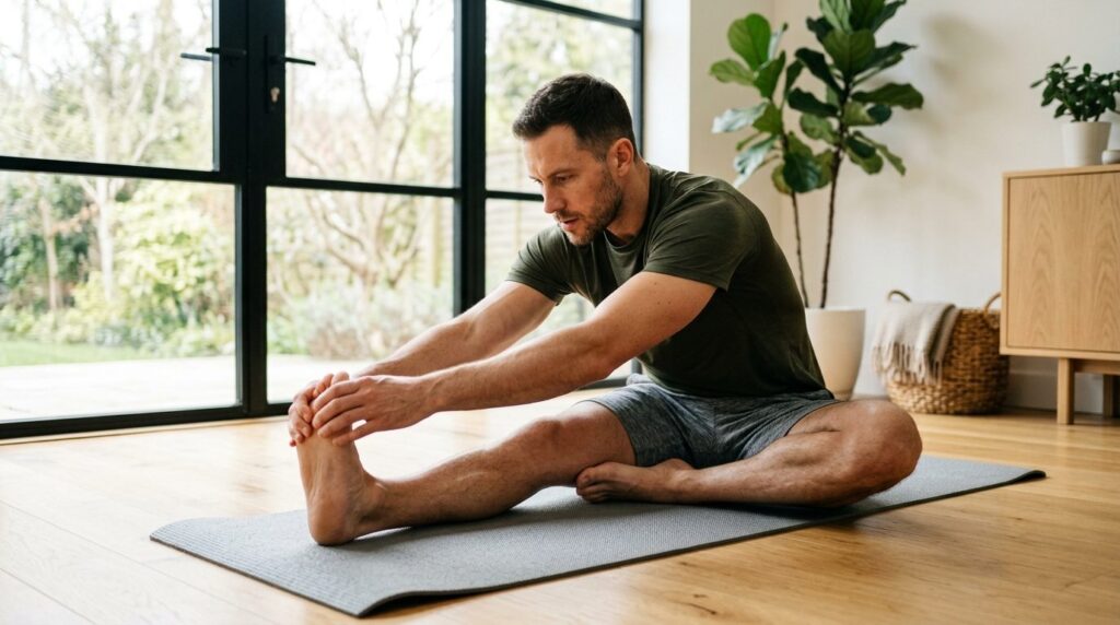 Close-up photorealistic image of a fit man doing morning str