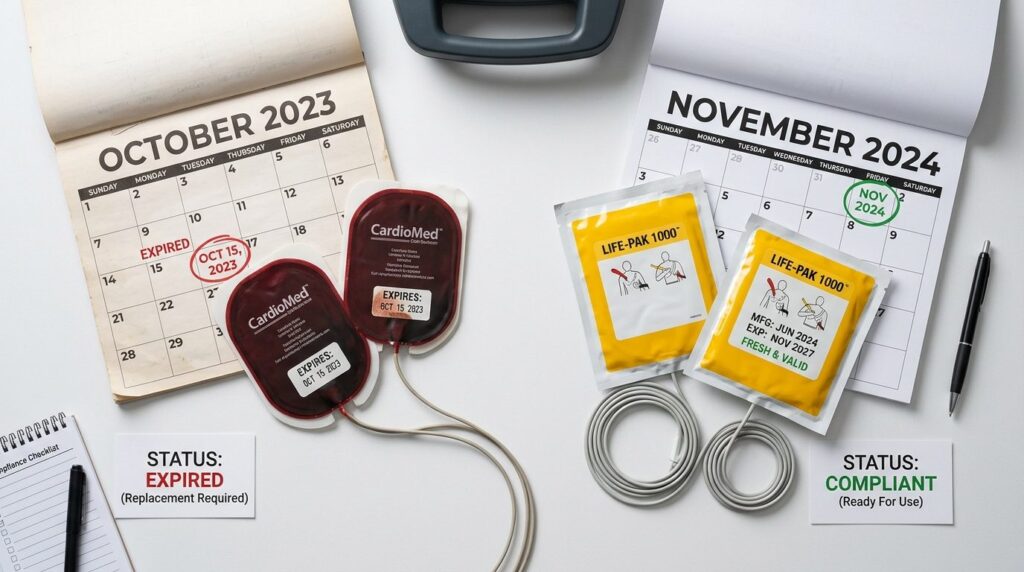 High-quality flat lay photograph of expired and fresh defibr