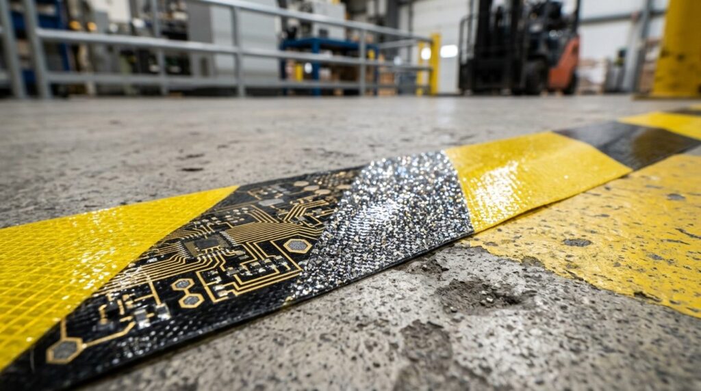 Close-up macro photography of high-tech safety tape material