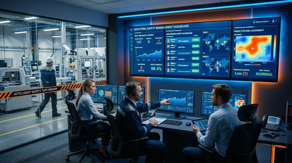 Digital transformation scene in a production facility: moder