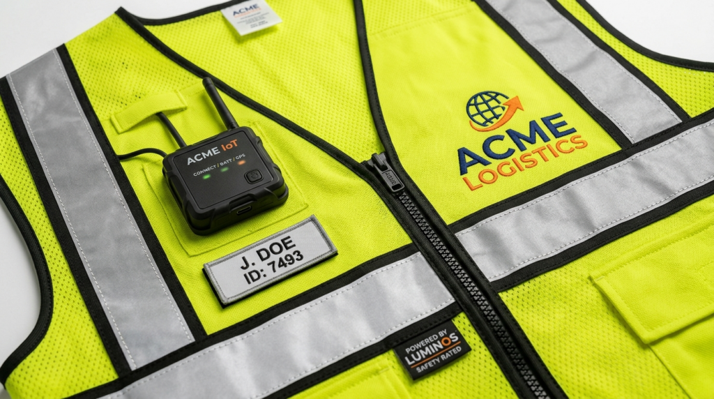 Close-up detail shot of a premium branded reflective safety