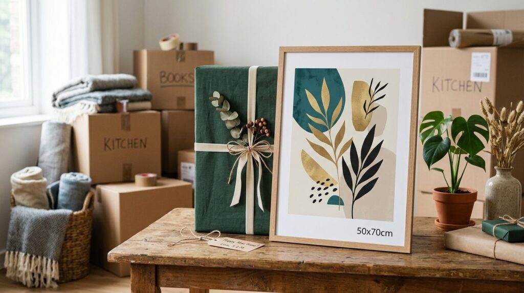 Close-up of a beautifully wrapped gift box with a 50x70 cm f