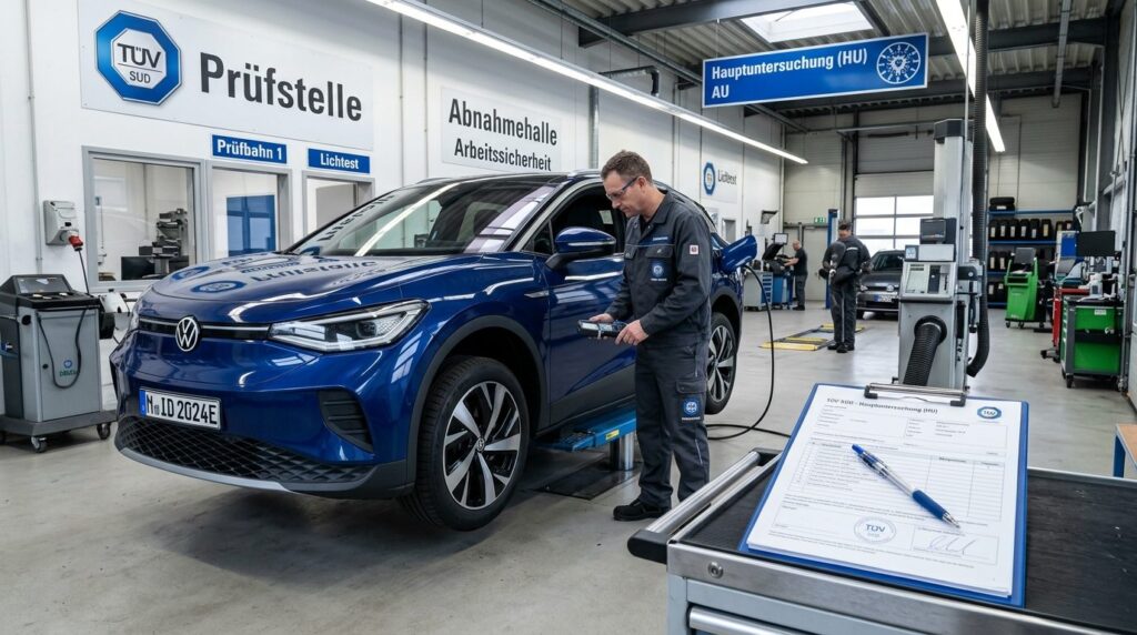 Professional stock photo of a clean electric car at a German