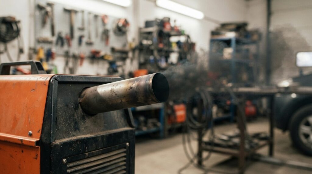 Close-up detailed shot of a diesel fuel heaters exhaust pip