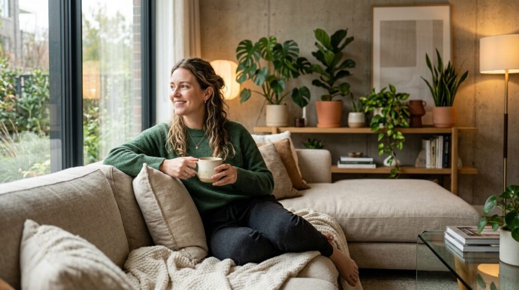 Professional photorealistic image of a person relaxing on a