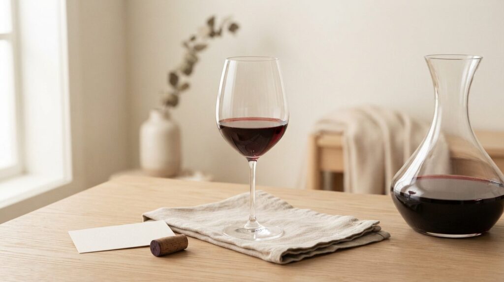 Close-up detail shot of a burgundy wine glass filled with de
