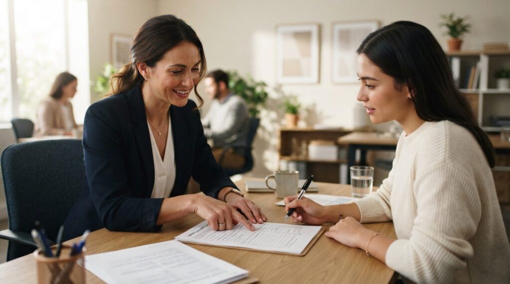 Close-up photorealistic image of a female real estate adviso