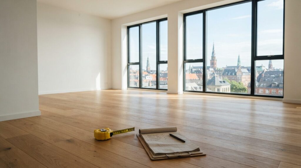 Photorealistic image of a bright, empty apartment interior d