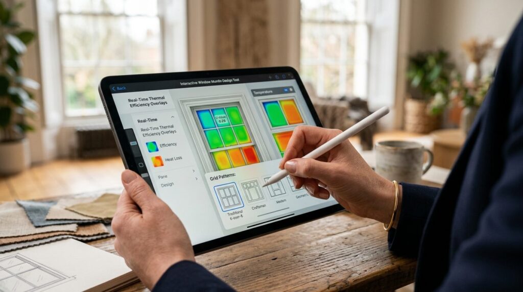 Close-up photorealistic image of an interior designers hand